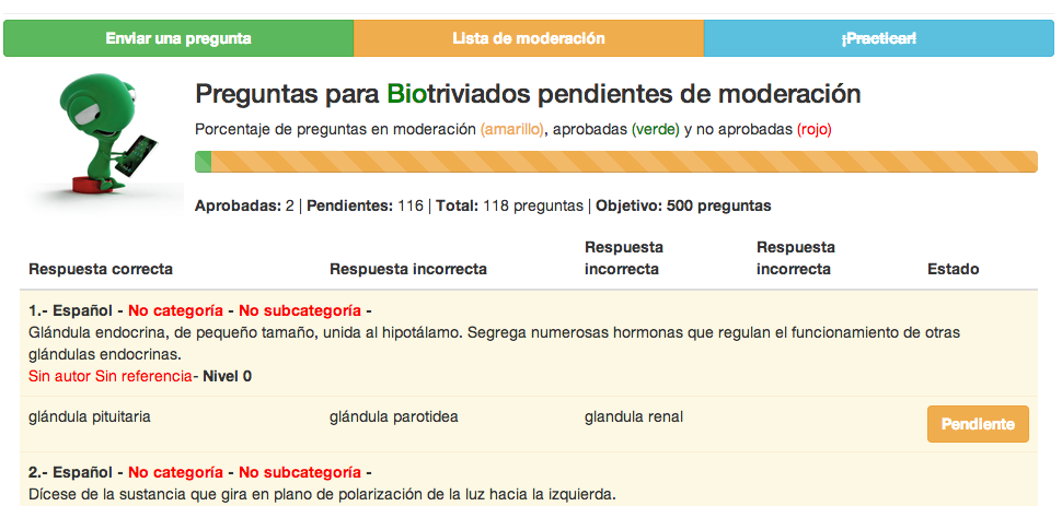 Moderación de preguntas - Biotriviados - Un trivial de preguntas científicas